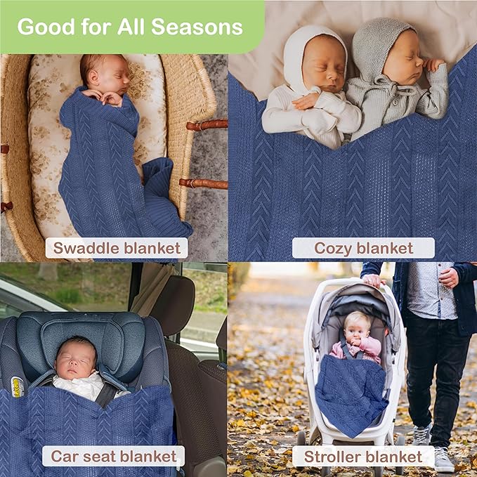 Organic Cotton Knit Baby Blanket 31.5 X 43.3 Inches Soft Knitted and Breathable Baby Blanket for Boys and Girls Perfect Soft Baby Blankets for Infants Toddlers All Seasons