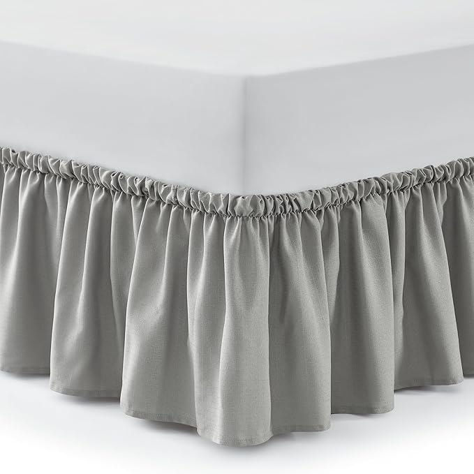 Casual Living Queen Bed Skirt Wrap Around Ruffled Style Box Spring Cover Bed Skirts for Bedroom Decor Machine Washable Premium Bedding 15-Inch Drop Elastic Dust Ruffle, Queen, Grey