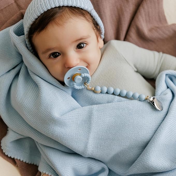 Baby Gift Set - Organic Cotton Newborn Blanket Essentials, Thoughtful Baby Shower & New Baby Gift for Boys & Girls (Luxe - Sky Blue)