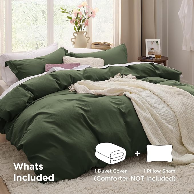 Bedsure Olive Green Duvet Cover Twin/Twin XL Size - 2 Pieces Prewashed Polyester Extra Soft Bedding Set, Includes 1 Twin Duvet Cover 68''x90'' with Zipper Closure & 1 Pillow Sham, No Comforter