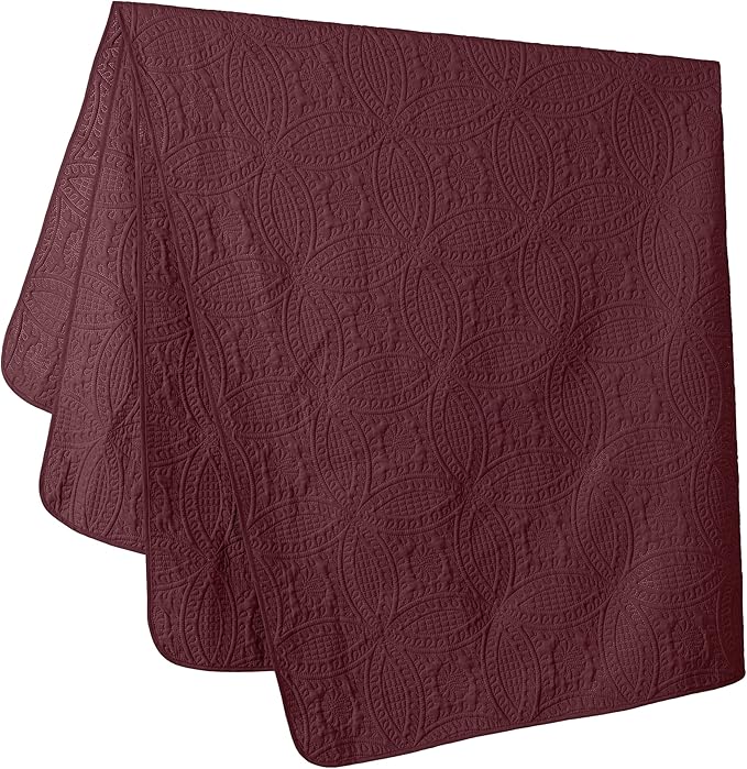 Chezmoi Collection Austin 3-Piece Oversized Bedspread Coverlet Set (Queen, Burgundy)