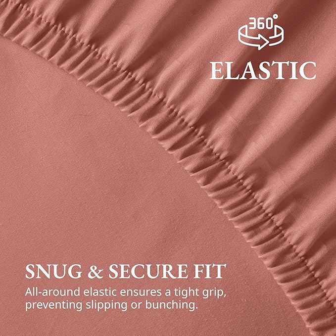 LANE LINEN 100% Organic Cotton Queen Size Fitted Sheet Only (+Pillowcases) 3-Piece Set Soft & Comfy Hotel Style Percale Weave Fully Elasticized Deep Pocket Queen Fitted 15" Deep - Rose Dawn