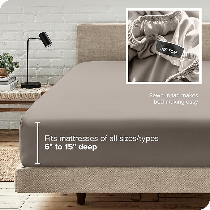 Bare Home Fitted Bottom Sheet Queen Size - Premium 1800 Microfiber - Ultra-Soft Hotel Luxury - Deep Pocket - Durable and Long Lasting (Queen, Khaki)