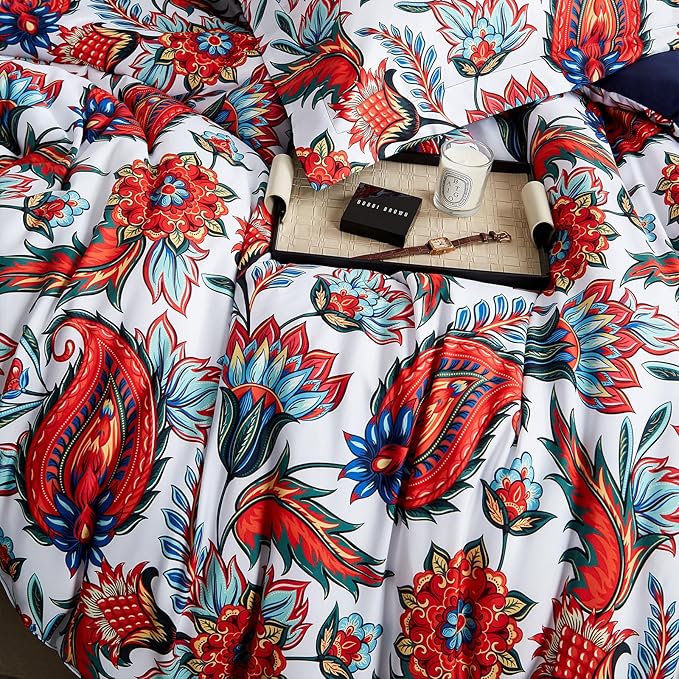 Ikawaapurry Floral Queen Size Comforter Set for Queen Bed Farmhouse Boho Bedding Comforter Sets Fluffy Lightweight Flowers Plants All Season 3 Pieces Comforter Queen with 2 Pillow Shames