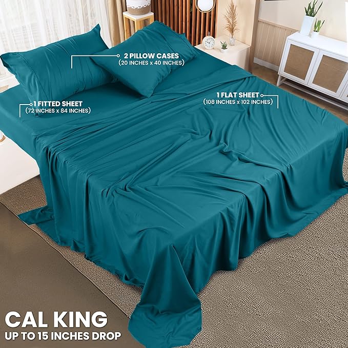 Utopia Bedding California King Sheet Set – 4 Piece Bed Sheets for Cal King Size Bed, Soft and Breathable Microfiber, Includes 1 Fitted Sheet, 1 Flat Sheet and 2 Pillowcases (Denim Blue)