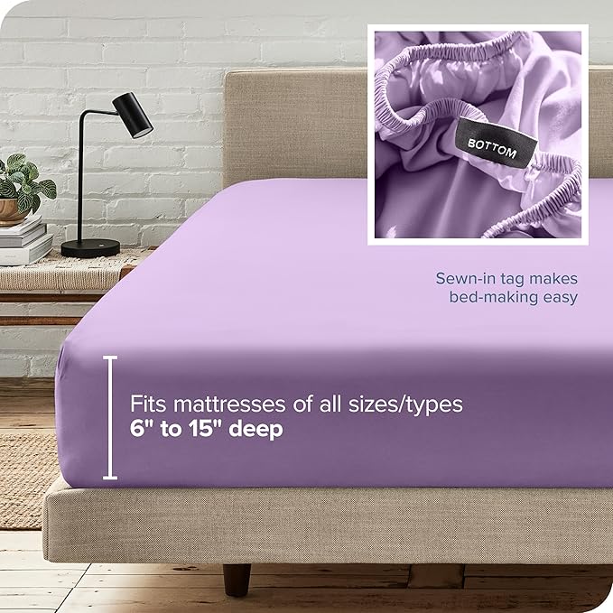 Bare Home Fitted Bottom Sheet Queen Size - Premium 1800 Microfiber - Ultra-Soft Hotel Luxury - Deep Pocket - Durable and Long Lasting - Fitted Sheet (Queen, Lavender)