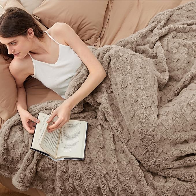 Bedsure GentleSoft Blankets Queen Size for Bed - Super Soft Cozy Blanket for Women Men Girls, Large Fuzzy Fleece Throw for Bedroom Decor, Light Brown, 90x90 Inches