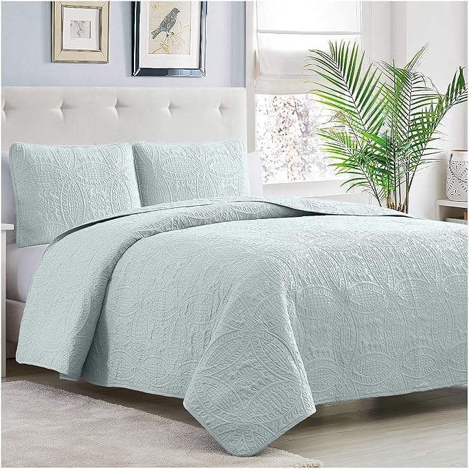Mellanni Twin Bedspread Coverlet Set - Bedding Cover with Sham - Ultrasonic Quilting Technology - 2 Piece Oversized Quilt Set - Bedspreads & Coverlets (Twin, Spa Mint)