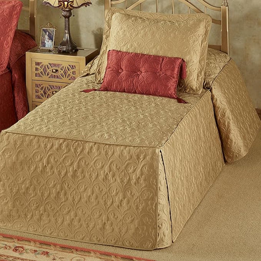 Cambridge Classic Luxury Bedding | Golden Bronze Solid Color Polyester Satin | Elaborate Damask Quilting | 2 Piece Bed Set Includes Twin Bedspread and Standard Pillow Sham | Also Fits Twin XL Beds