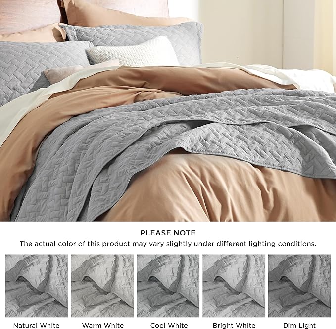 Bedsure Quilts King Size - Lightweight Bedspreads King Size with Basket Weave Pattern, Soft Quilt Bedding, Light Grey Comforter Coverlet for All Seasons (106" x 96")
