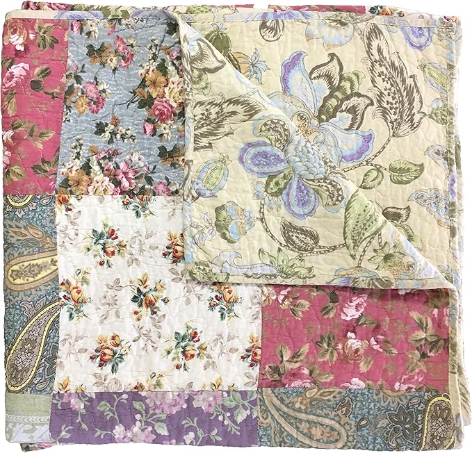 Greenland Home Blooming Prairie 100% Cotton Authentic Patchwork Reversible Quilt Set, 3-Piece Full/Queen