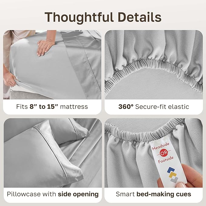 California Design Den Natural 100% Cotton Sheets, Twin Sheets Set, 400 Thread Count Sateen Bedding for Dorm Rooms & Adults, Deep Pockets, Durable - Light Grey