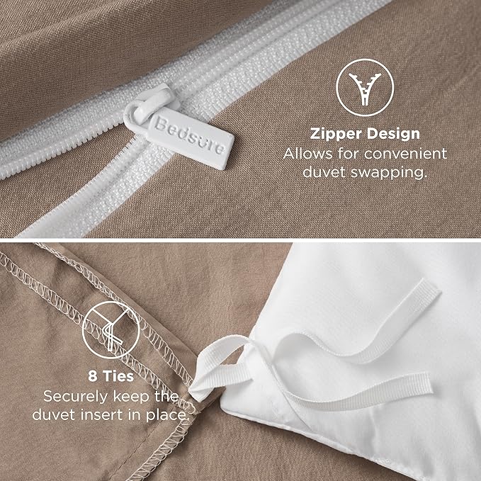 Bedsure Khaki Oversized Queen Duvet Cover - 3 Pieces Prewashed Cotton-Like Extra Soft Bedding Set, Includes 1 Duvet Cover 98x98 Inches with Zipper Closure & 2 Pillow Shams, Comforter Not Included