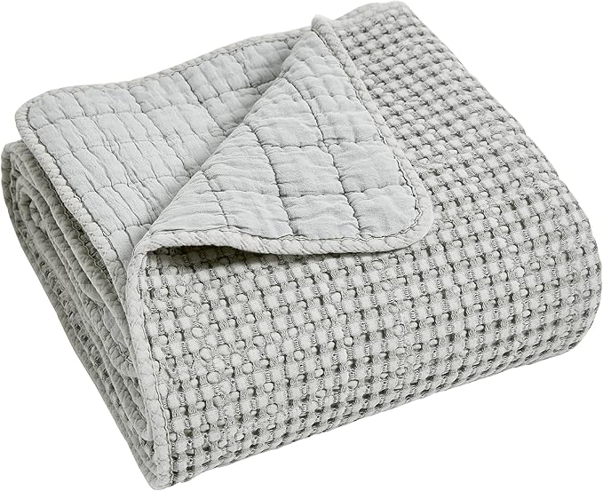 Levtex Home Mills Waffle Queen Bedspread Set (106x106in) with 2 Pillow Shams (26x20in) - Grey - Cotton Waffle Queen Size Bedspread Set - Lightweight, Soft, Pre-Washed