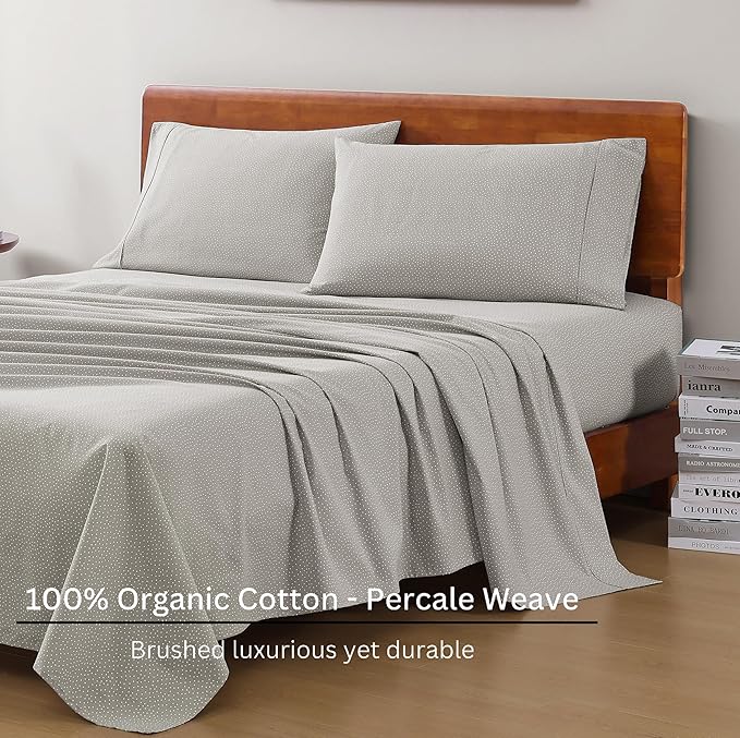 LANE LINEN Sustainably Produced 100% Organic Cotton Twin Bed Sheet Set, Soft & Breathable Naturally Cool Temperature Regulating Twin Sheet Set, Low Pilling Fade Resistant Bed Sheets- Snowdrop