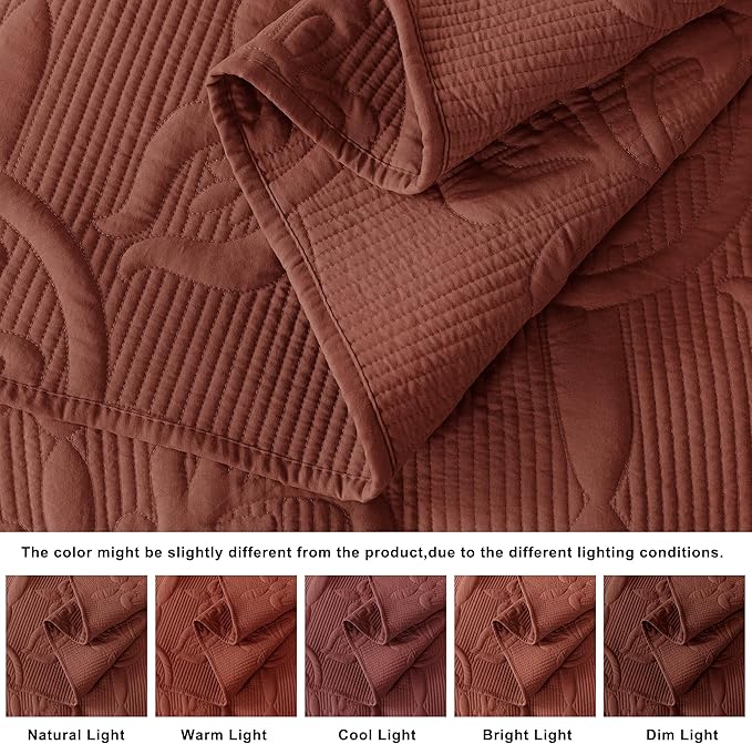 B2EVER Red Damask Quilt King Size Bedding Sets with 2 Pillow Shams, Boho Bedspread Lightweight Soft Farmhouse Vintage Bohemian Coverlet Retro Jacquard Pattern Bed Cover for All Season, 3 Pieces