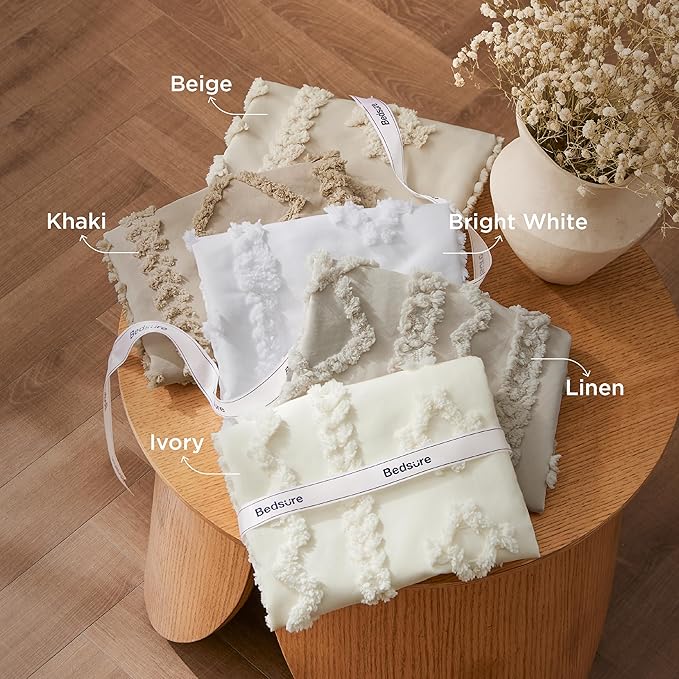 Bedsure Tufted Boho Comforter Set Twin Size - Beige Boho Bed Set, GentleSoft™ 2 Pieces Farmhouse Shabby Chic Embroidery Bedding, Gifts for Woman, Soft Jacquard Twin Comforter for All Seasons