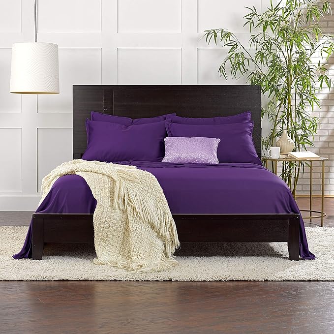Pure Bamboo King Sheets, Genuine 100% Organic Viscose Derived from Bamboo Bed Sheet Set, Luxuriously Soft & Cooling, Double Stitching, 2 Year Quality Promise (King, Purple)