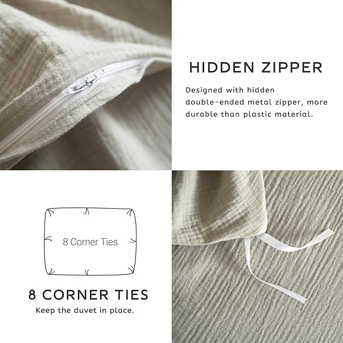 SE SOFTEXLY Muslin Duvet Cover King Size, 100% Washed Cotton Duvet Cover Set, Ultra Soft Comforter Cover Linen Like, 3 Pieces Minimalist Gauze Duvet Cover with 2 Pillowcases, 90"x104", Nature