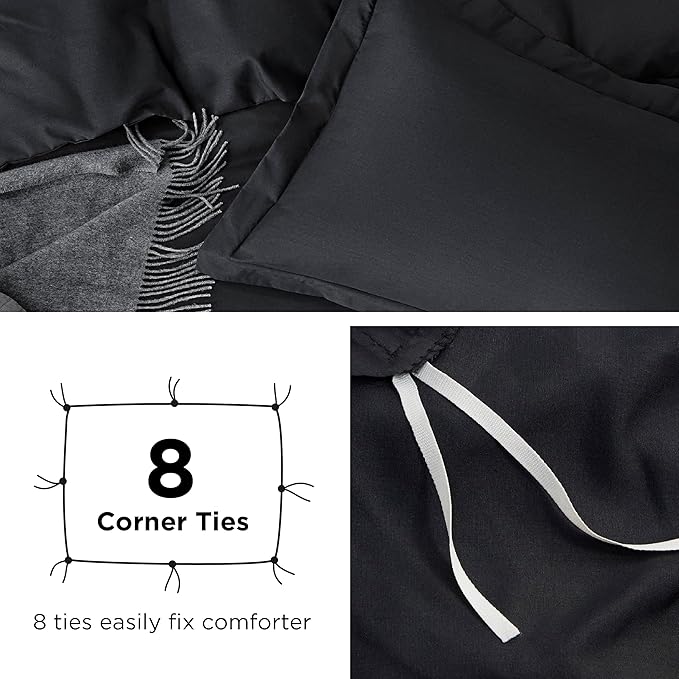 Bedsure Duvet Cover Queen Size - Soft Double Brushed Bedding Set for Kids & Adults, Zipper Closure, 3 Pieces, Includes 1 Duvet Cover (90"x90") & 2 Pillow Shams, NO Comforter, Black
