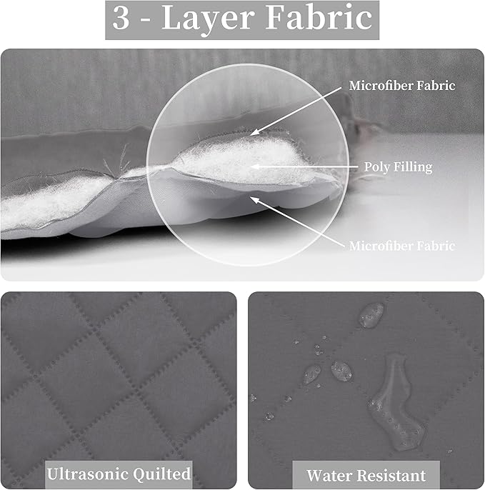 Easy-Going King Size Reversible Quilt Set with 1 Quilt and 2 Pillow Shams, Soft Bed Quilt Cover, Water Resistant Lightweight Microfiber Bedspread, Stain Resistant, Gray/Light Gray