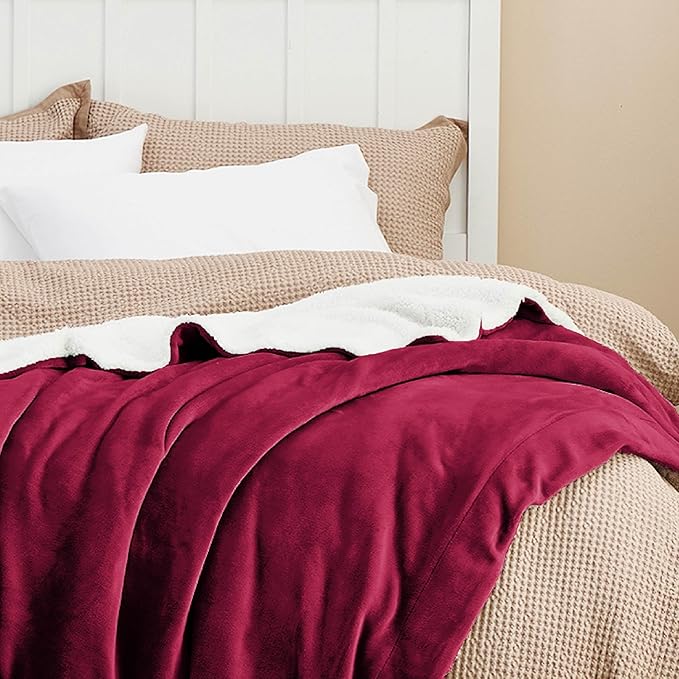 Bedsure GentleSoft Sherpa Fleece Blankets King Size for Bed, Non-Heated, Thick and Warm Throw for Girls and Women, Soft Fuzzy Plush King Christmas Blanket for Winter, Red, 108x90 Inches