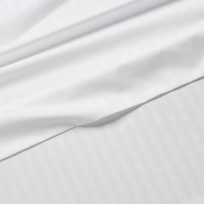 Amazon Basics Ultra-Soft, Breathable Microfiber 4-Piece Bed Sheet Set, Wrinkle-Free, Machine Washable, King Size, Bright White Striped