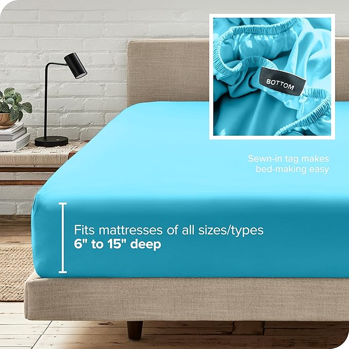 Bare Home Fitted Bottom Sheet Twin Size - Premium 1800 Microfiber - Ultra-Soft Hotel Luxury - Deep Pocket - Durable and Long Lasting (Twin, Aqua)