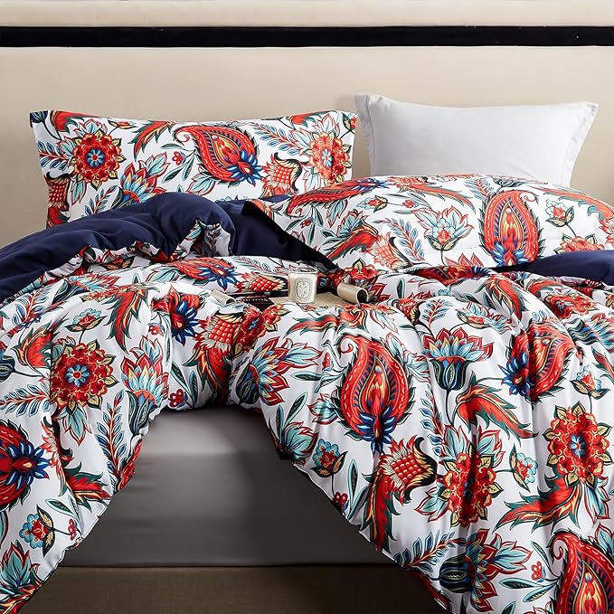 Ikawaapurry Floral King Size Comforter Set for King Bed Farmhouse Boho Bedding Comforter Sets Fluffy Lightweight Flowers Plants All Season 3 Pieces Comforter King with 2 Pillow Shames