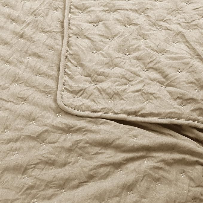 ROARINGWILD Cloud Oversized King Quilt Sets with Pillow Shams, Beige California Cal King Size Lightweight Soft Coverlet Bedspread, Tan Cream Thin Bedding Set, 3 Pieces, 118x106 inches