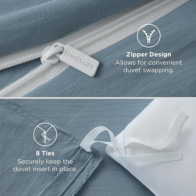 Bedsure Mineral Blue Duvet Cover Twin/Twin XL Size - 2 Pieces Prewashed Cotton-Like Polyester Extra Soft Bedding Set, Includes 1 Duvet Cover 68''x90''with Zipper Closure & 1 Pillow Sham, No Comforter