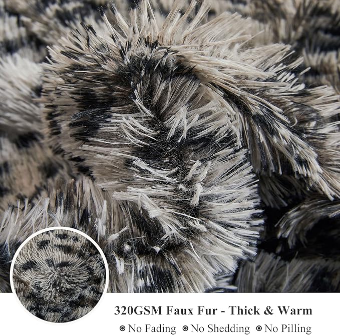 XeGe Leopard Print Fluffy Faux Fur Duvet Cover Set, 3 Pieces Soft Plush Shaggy Fuzzy Bedding Set(1 Faux Fur Cheetah Print Comforter Cover + 2 Furry Pillow Cases), Zipper Closure(King, Grey)