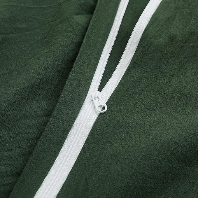 LOVQUE Bedding Duvet Cover Queen Size, 100% Washed Cotton Linen Like Natural Bedding Set with Zipper Closure (No Comforter), 90x90, Forest Green