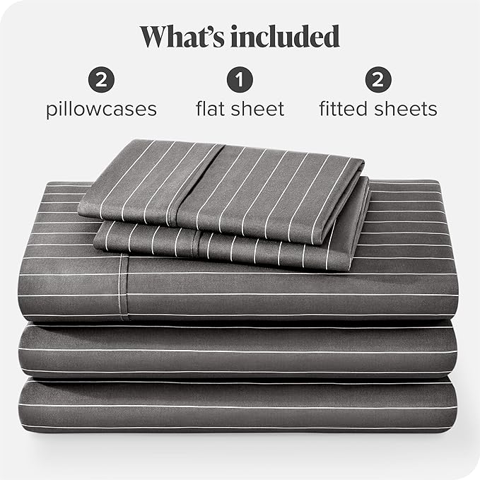 Bare Home Split King Sheet Set - 1800 Ultra-Soft Microfiber Double Brushed - Deep Pockets - Easy Fit - 5 Piece Set - Bed Sheets (Split King, Pinstripe - Grey/White)