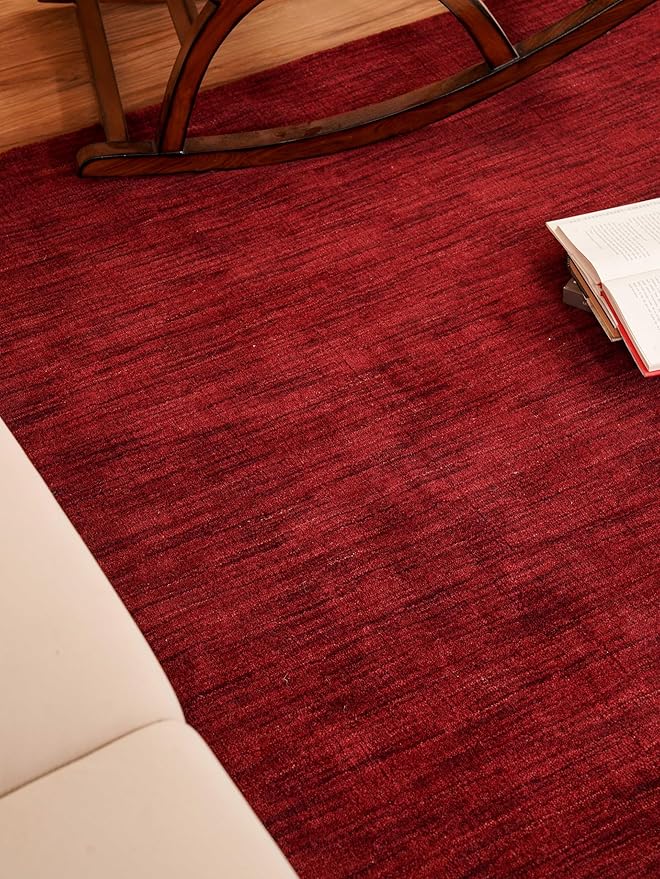 Rugsotic Carpets Hand Knotted Loom Wool ECO-Friendly Area Rugs - 6'7''x9'10'', Rectangle, Red Color, Solid Plain Design, High Pile Handmade Anti Skid Area Rugs for Living Room, Bed Room (L00111)