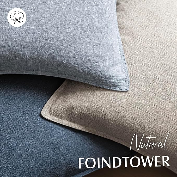 Foindtower Pack of 2, Decorative Linen Soild Throw Pillow Covers Soft Accent Euro Cushion Case Boho Farmhouse Pillowcase for Chair Couch Sofa Bedroom Living Room Home Decor 22 x 22 Inch Sky Blue