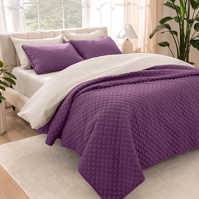 Bare Home Coverlet Set - Twin/Twin Extra Long - Lightweight Bed Decor - Comforter Alternative - All-Season Quilted Bedspread (Twin/Twin XL, Plum)