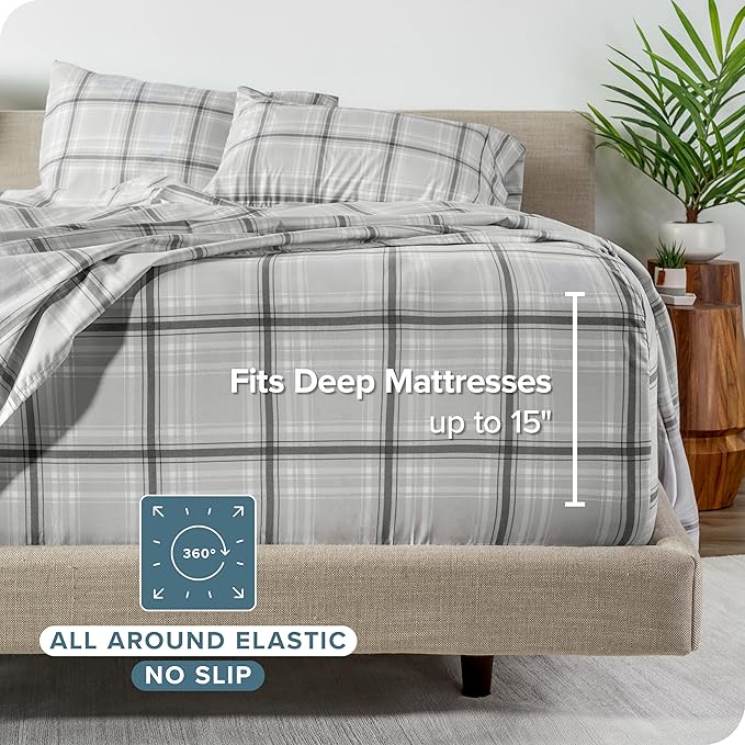 Bare Home Twin XL Sheet Set - College Dorm Size - 1800 Ultra-Soft Microfiber - Deep Pockets - Easy Fit - Extra Soft - 3 Piece Set (Twin XL, Tartan Plaid)