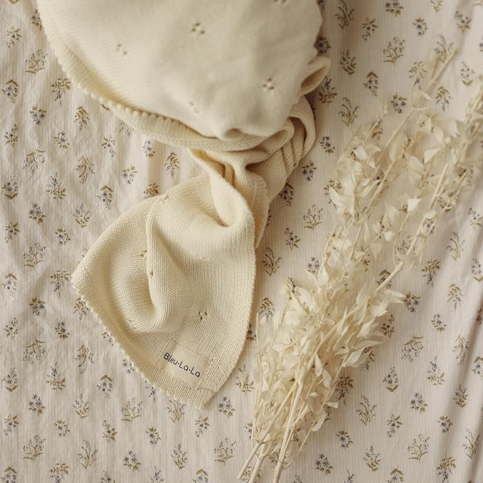 Baby Gift Set - Organic Cotton Newborn Blanket Essentials, Thoughtful Baby Shower & New Baby Gift for Boys & Girls (Pointelle - Butter Cream)