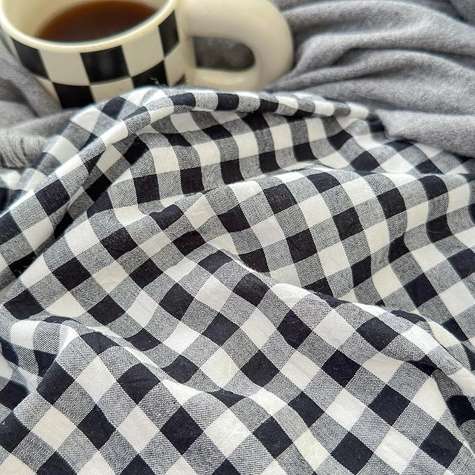 LifeTB Black Gingham Comforter Set King Geometric Checkered Plaid Comforter Set 3 Pieces Boho Grid Comforter with 2 Pillowcases Fluffy Soft Checkered Pattern Lightweight Gingham Bedding Set King