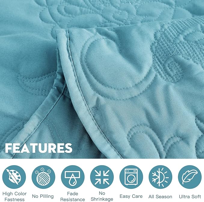 HZ & HY Oversized King Bedspread, Quilted Coverlet Bedding Set, Lightweight Thin Comforter, Reversible, Luxurious, 5 Piece, 100% Microfiber, Blue