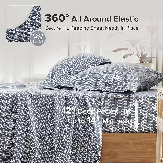 Comfort Spaces 100% Cotton Sheets Twin XL, Breathable, Naturally Cool Cotton Sheets, Soft Cotton Bed Sheets with 14" Elastic Pocket Fits up to 16" Mattress, All Seasons Sheet Set, Diamond Blue 3 Piece