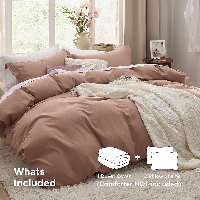 Bedsure Mocha Mousse Duvet Cover Queen Size - 3 Pieces Prewashed Extra Soft Bedding Set, Includes 1 Duvet Cover 90x90 Inches with Zipper Closure & 2 Pillow Shams, Comforter Not Included