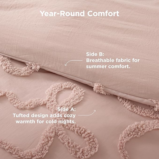 Bedsure Tufted Rose Pink Full Size Comforter, GentleSoft™ 3 Pieces Bow Cute Bedding Pink Room Decor, Gifts for Girls Teens Women, All Seasons, 1 Bed Comforter, 2 Pillow Shams, 82x86 Inches