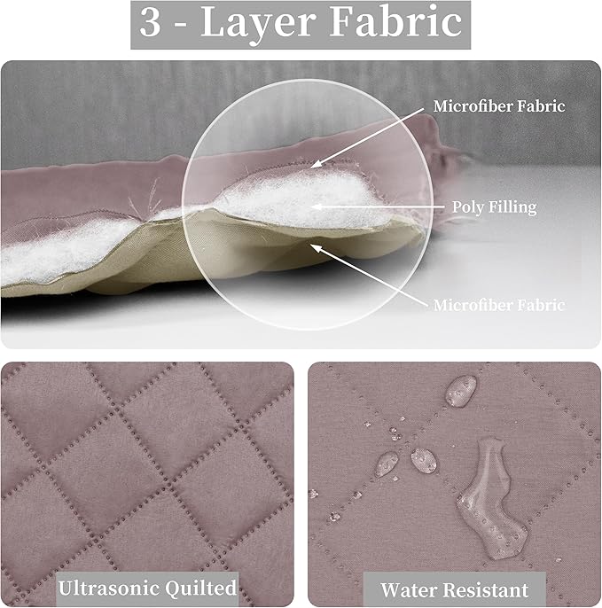 Easy-Going Twin Size Reversible Quilt Set with 1 Quilt and 1 Pillow Sham, Soft Bed Quilt Cover, Water Resistant Lightweight Microfiber Bedspread, Stain Resistant, Pink/Beige