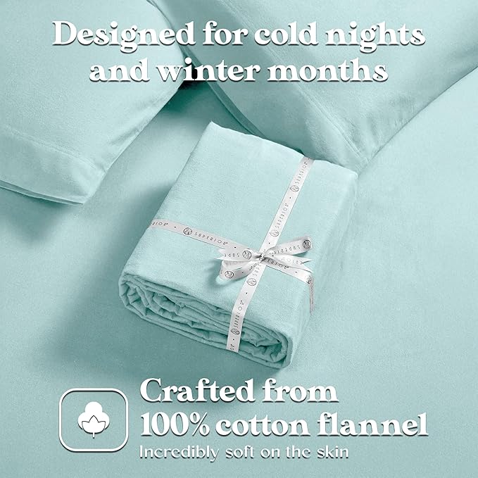 Superior Flannel Cotton Bed Sheet Set, Set Includes: One Flat Sheet, One Fitted Sheet and One Pillowcase, Breathable, Modern Solid Classic, Twin, Light Blue