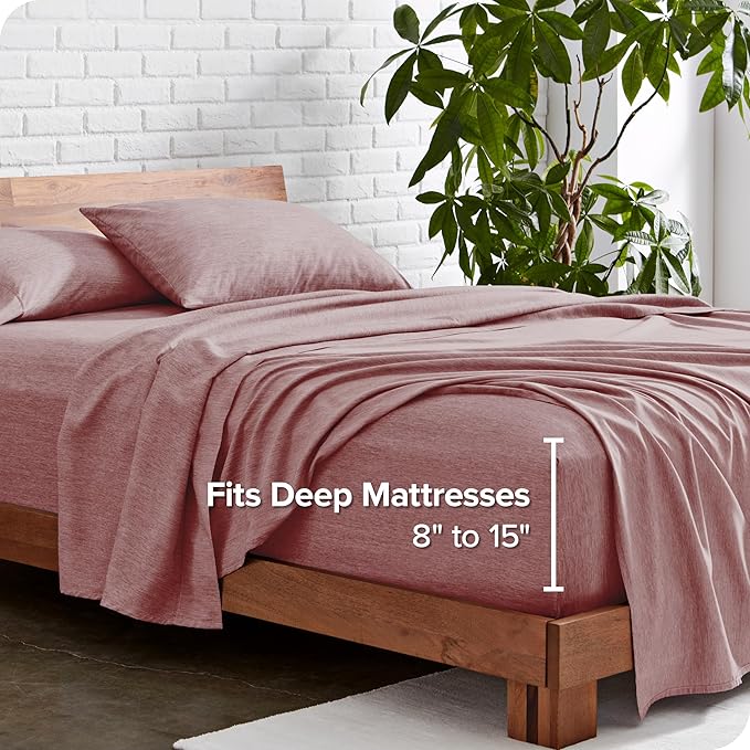 Bare Home Queen Sheet Set - Luxury 1800 Ultra-Soft Microfiber Queen Bed Sheets - Double Brushed - Deep Pockets - Easy Fit - 4 Piece Set - Bedding Sheets & Pillowcases (Queen, Heathered Rosewood)
