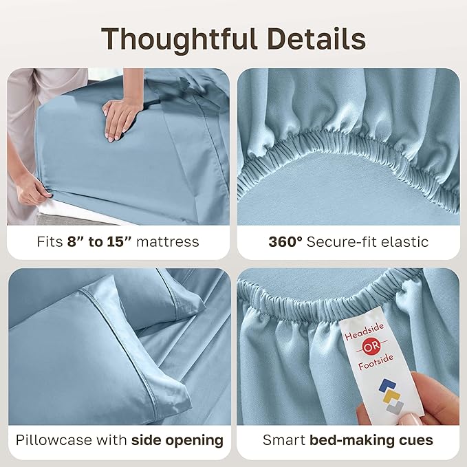 California Design Den Soft Twin Sheets Set - 400 Thread Count Sateen, Natural 100% Cotton Sheets, Deep Pockets, and Durable Bedding Set for Dorm Rooms & Adults - Sky Blue