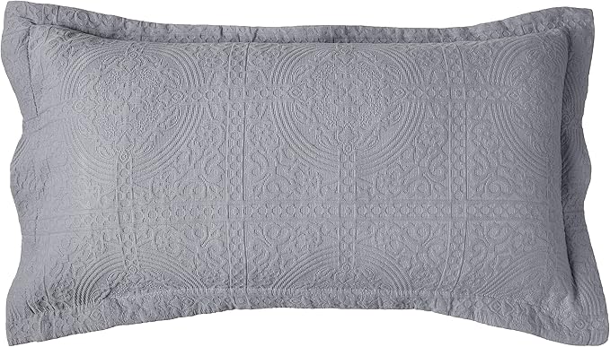 Superior Cotton Fleur De Lis Bedspread Set, Warm Blankets, All-Season Bedding, Bedroom Decor, Decorative Boho Medallion Coverlet, Includes 1 Bedspread, 2 Pillow Shams, King, Grey