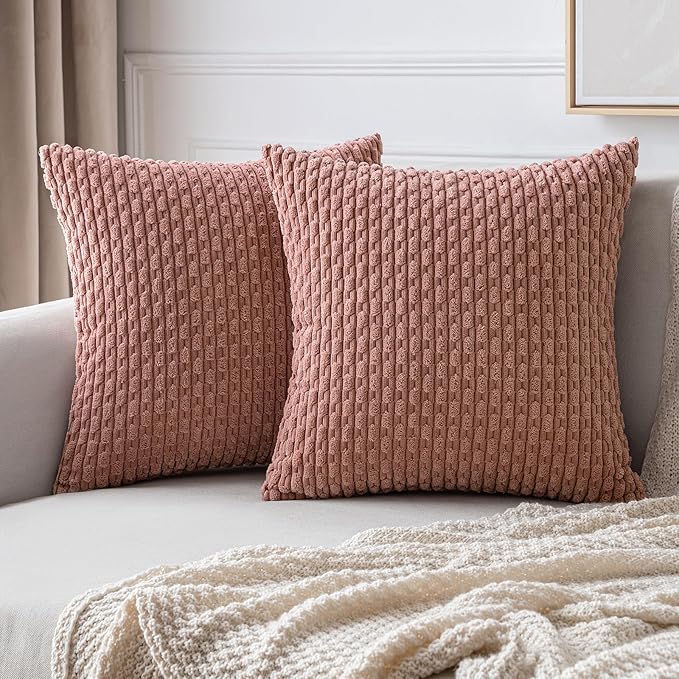 MIULEE Pack of 2 Decorative Throw Pillow Covers 16x16 Inch Soft Boho Striped Textured Corduroy Pillow Covers Modern Farmhouse Home Decor for Couch Bed Sofa Living Room Blush Pink